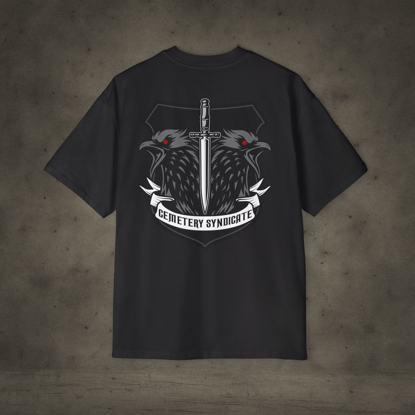 Cemetery Syndicate Tee — Raven Sword Graphic Oversized T-Shirt