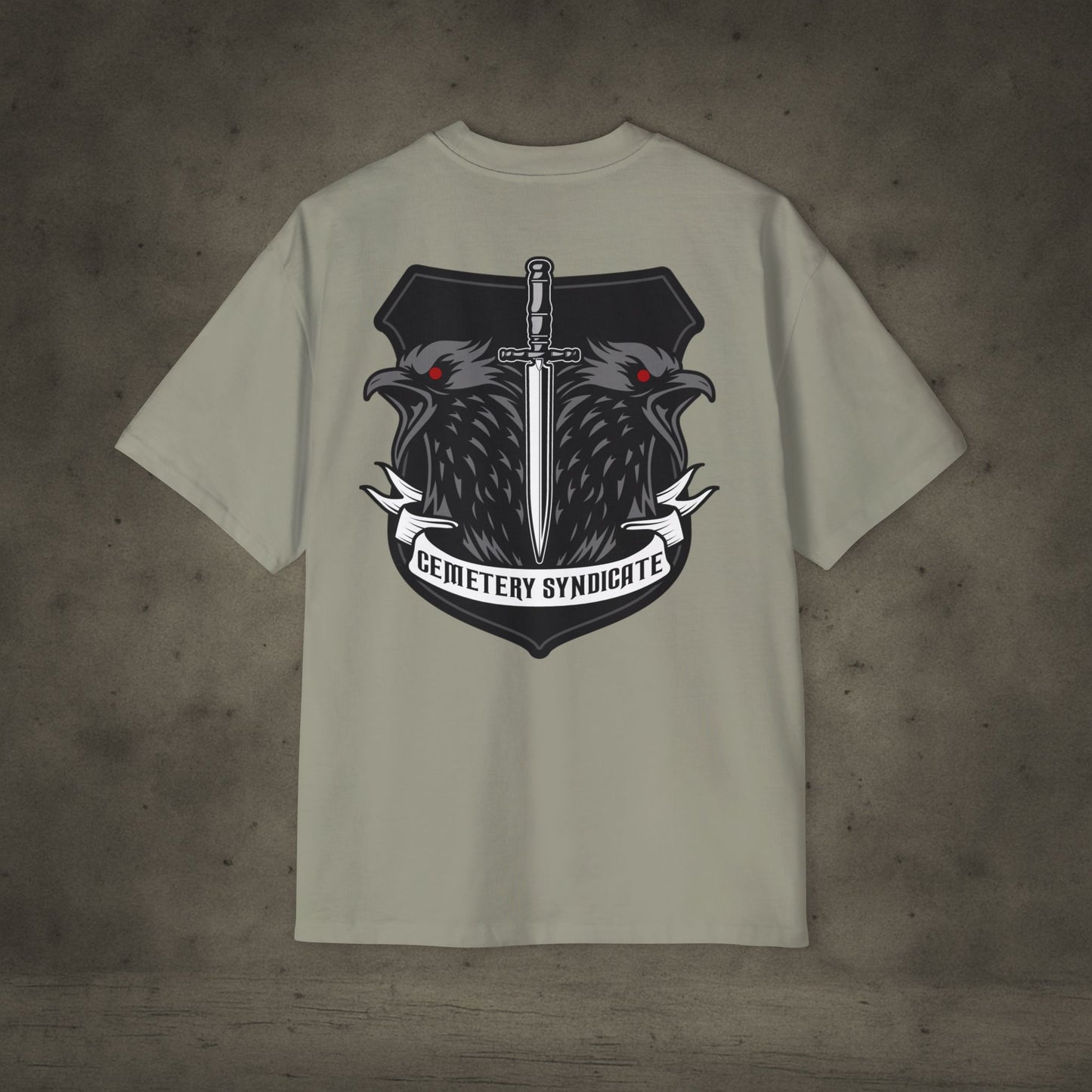 Cemetery Syndicate Tee — Raven Sword Graphic Oversized T-Shirt