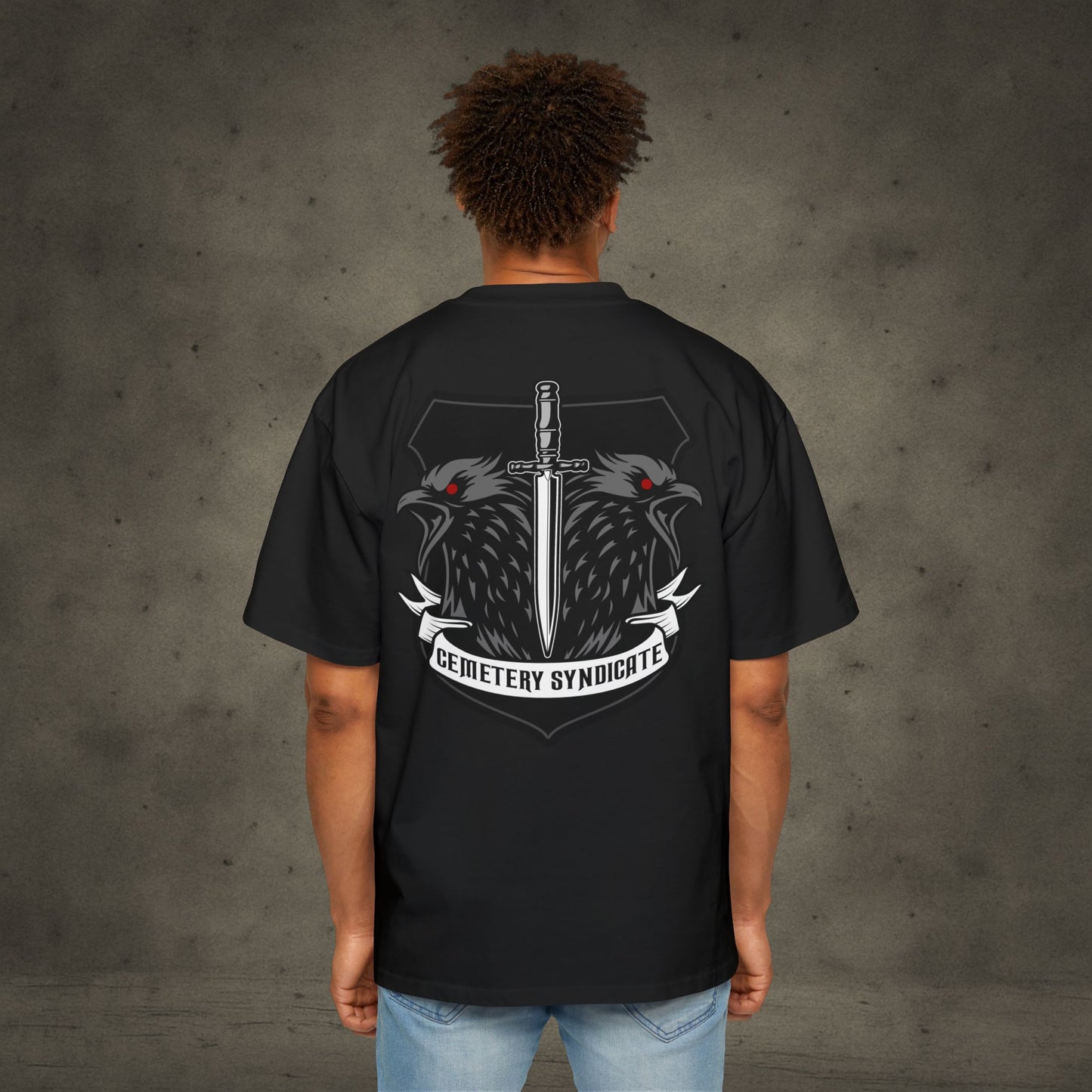 Cemetery Syndicate Tee — Raven Sword Graphic Oversized T-Shirt