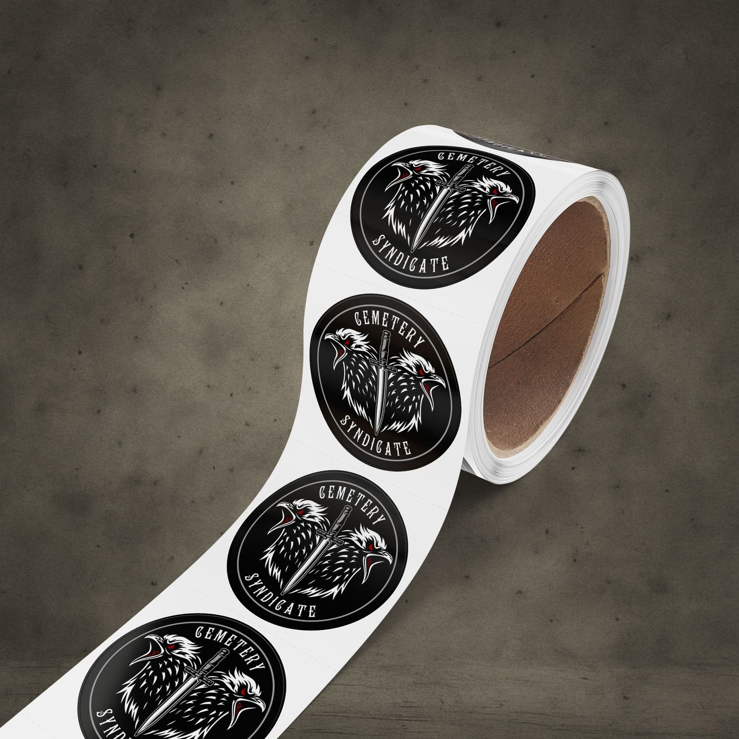 Round Sticker Roll — Cemetery Syndicate Double Raven Logo