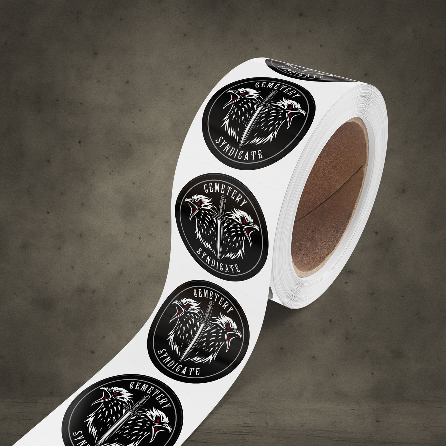 Round Sticker Roll — Cemetery Syndicate Double Raven Logo