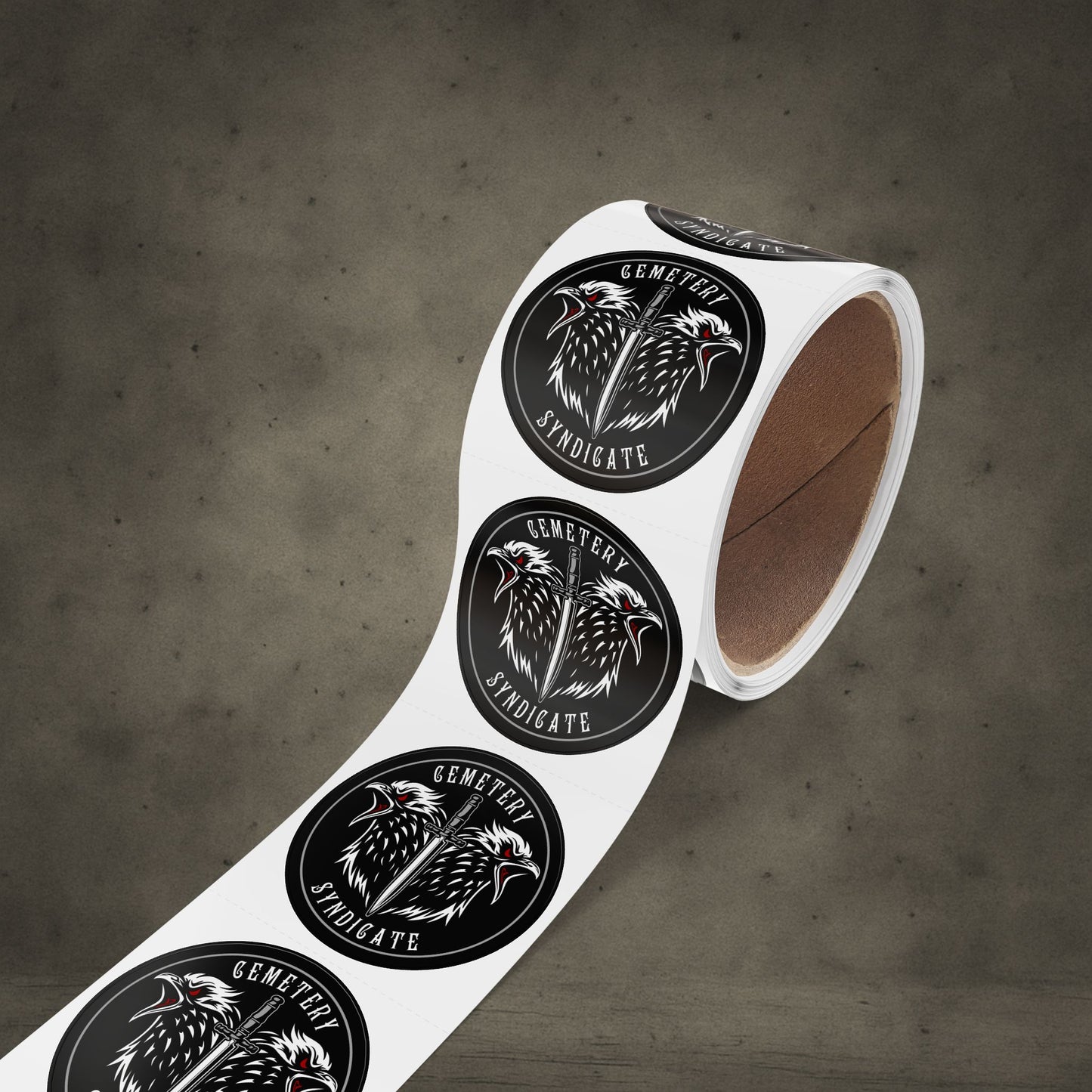 Round Sticker Roll — Cemetery Syndicate Double Raven Logo
