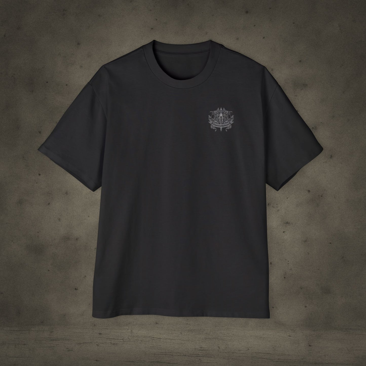 Oversized Tee — Gothic Crest "Cemetery Syndicate" Graphic