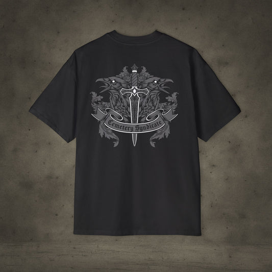 Oversized Tee — Gothic Crest "Cemetery Syndicate" Graphic