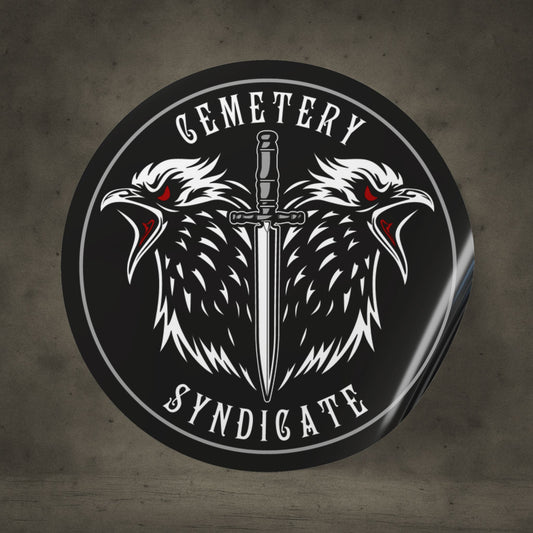 Round Sticker Roll — Cemetery Syndicate Double Raven Logo