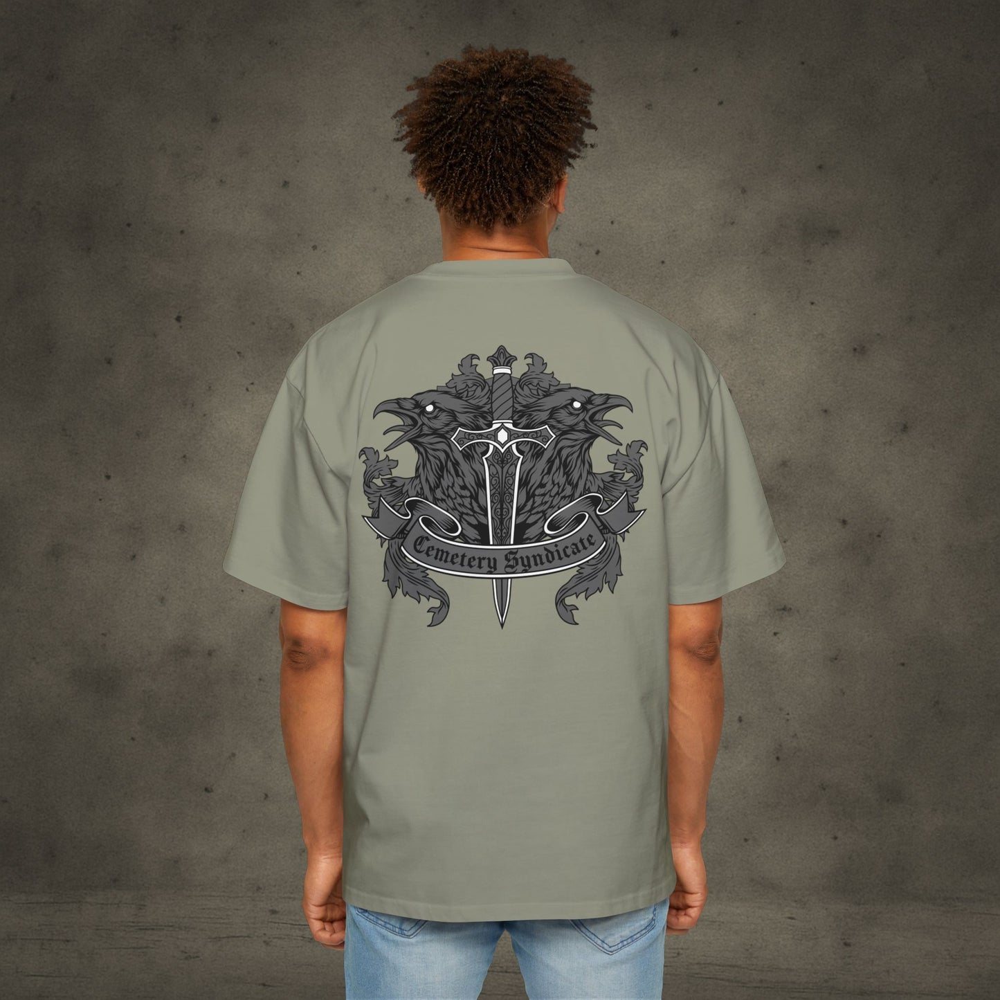 Oversized Tee — Gothic Crest "Cemetery Syndicate" Graphic
