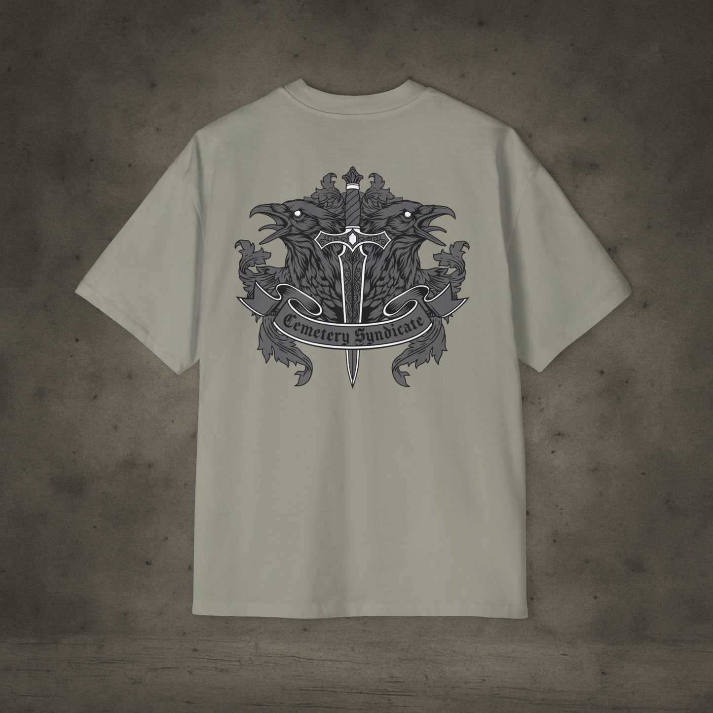 Oversized Tee — Gothic Crest "Cemetery Syndicate" Graphic